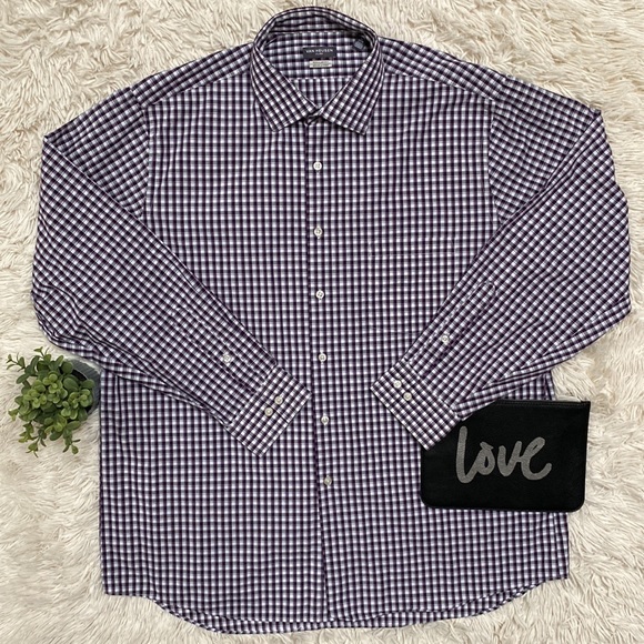 Van Heusen Wrinkle Free Button Down Shirt 💗 Purple Gray & White - Picture 2 of 13